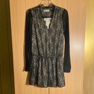 Alice + Olivia Black and Cream Floral Lace Mini Dress